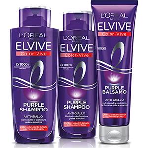 L'Oréal Paris Routine Completa Anti-giallo Elvive Purple, Kit con 2 Shampoo e 1 Balsamo, Azione Anti-giallo Per Capelli Biondi, Grigi, Decolorati o Con Schiariture, Con Pigmenti Viola e Filtro UV