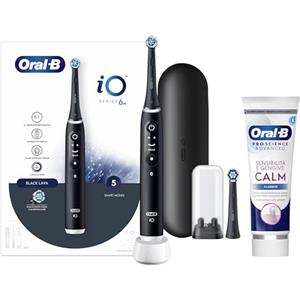 Oral-B Spazzolino Elettrico Ricaricabile iO6 Nero Con Custodia Da Viaggio, 1 Spazzolino + 1 Dentifricio Sensibilità e Gengive Calm 75ml