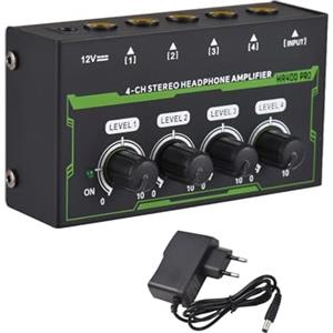 Btuty Amplificatore per Cuffie Stereo a 4 canali Mini Amplificatore Audio con Adattatore di Alimentazione DC 12V Interfaccia di ingresso/uscita da 6,35 mm Splitter