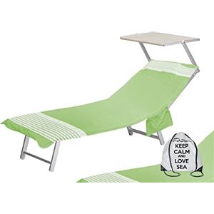 Tex family Telo Mare fouta Lettino in Cotone BEDDY Beach © con Tasche Misura Zaino Spiaggia (Alvin Verde)