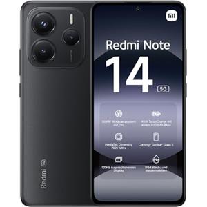 Xiaomi Smartphone Xiaomi Redmi Note 14 5G, 8+256GB, Sistema fotografico AI da 108MP, batteria da 5110mAh, display con tecnologia Eye-Care da 120Hz, funzionalità AI (caricabatterie non incluso), Nero