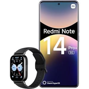 Xiaomi Smartphone Redmi Note 14 Pro+ 5G, 12+512GB, fotocamera AI di livello professionale da 200MP, IP68, HyperCharge da 120W, funzionalità AI (caricabatterie non incluso), Viola + Watch 5 Lite