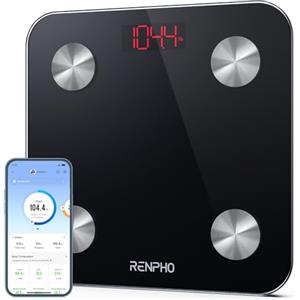 RENPHO Bilancia Pesapersone Digitale, RENPHO Bilancia Impedenziometrica in Vetro Temperato, Bluetooth Bilancia Smart con 13 Indici, 26x26 cm, Max 180kg