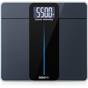 RENPHO Bilancia Pesapersone Digitale, Bilancia di Capacità ultra-grande, Max 250kg, Vetro Temperato da 8 mm, Ampio Display a LED, Massima precisione fino a 50g, 33x30 cm, Core 1 L