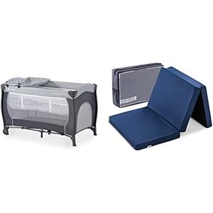 Hauck Culla da Campeggio Sleep N Play Center - Lettino Neonato fino 15kg - Letto pieghevole 120x60cm - Grigio & Sleeper Materassino per Lettino da Viaggio -bBlu