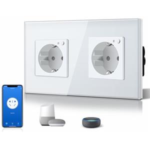 BSEED Presa Schuko Wifi 16A Smart Alexa in vetro, 1 confezione doppia presa a 2 vie, colore bianco, 157 mm, installazione a incasso, funzionamento con Alex DIY Free Spin solo 2,4 GHz