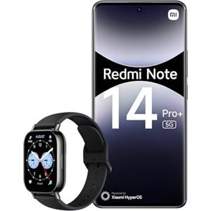 Xiaomi Smartphone Redmi Note 14 Pro+ 5G, 8+256GB, fotocamera AI di livello professionale da 200MP, IP68, HyperCharge da 120W, funzionalità AI, Nero + Watch 5 Lite