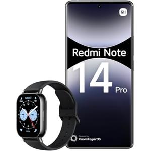 Xiaomi Smartphone Redmi Note 14 Pro, 8+256GB, fotocamera AI da 200MP, batteria da 5500mAh, fotocamera selfie da 32MP, funzionalità AI (caricabatterie non incluso), Nero + Watch 5 Lite