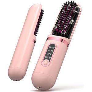 BURMONG Spazzola lisciante per capelli senza fili, pettine riscaldato portatile, ricaricabile tramite USB, spazzola lisciante ionica, riscaldata, riscaldamento rapido, design anti-scottatura, per tutti i tipi