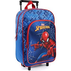 PERLETTI Zaino Trolley Spiderman per Bambino Rosso e Blu - Trolley Bimbo Scuola Materna e Asilo Uomo Ragno - Zainetto con Ruote Bimbi Marvel Spider Man con Pratica Tasca Frontale - 36x25x12 cm