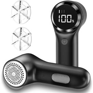 BZGG Levapelucchi Elettrico,Display Digitale LCD,Levapelucchi per 3 Velocità Regolabili, Taglia Pelucchi a 6 Lame per vari Tessuti,Nero