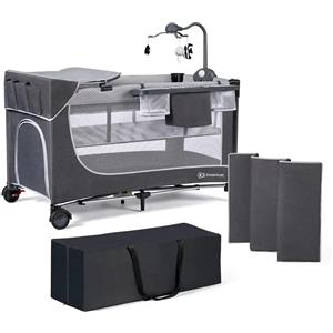 Kinderkraft Lettino Campeggio Leody Grigio Doppia Altezza con Accessori