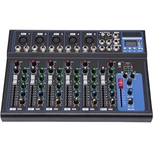 DJOAIUYF DJ mixer audio mixer DJ mixer con amplificatore studio Bluetooth 7 canali/6 modalità musica naturale/pop/rock per console amplificatore stereo streaming USB