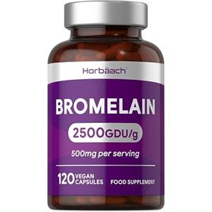 Horbäach Bromelina Forte (5000 F.I.P) | 2500 GDU/g | 120 Capsule Vegane | Integratore di Enzimi Digestivi ad Alta Potenza | Bromelain 500mg | di Horbaach