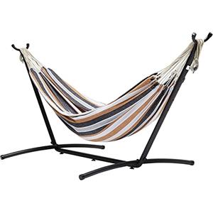 Amazon Basics Amaca in tessuto con struttura di sostegno per due persone, Variegato, 117 cm x 300 cm x 100 cm