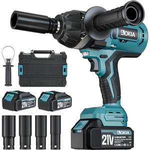 Aokia Avvitatore a Impulsi Senza Fili, 1000 Nm Coppia Elevata, Batteria 8000 mAh, 2400 giri/min, per Auto e Camion, Inclusi 4 Bussole e Barra di Estensione da 5