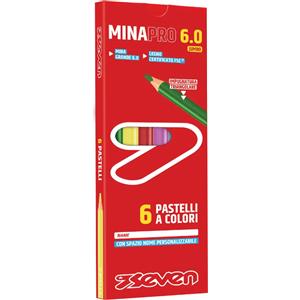 Seven MinaPro 6.0 - Set di 6 Pastelli Colorati con Impugnatura Triangolare e Spazio Nome Personalizzabile