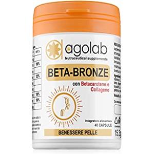 AgoLab Nutraceutica Attivatore Abbronzatura 40 Capsule con Collagene, Coenzima Q10, Rame, Luteina, Betacarotene, Vitamine E, C, B2-7 | Prepara, Accelera e mantiene la pelle dorata. Stimola la melanina