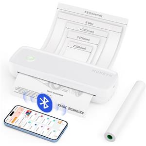 MUNBYN ITP04 Stampante portatile A4, stampante termica Bluetooth, supporta 8,5''x11'' e A4, senza inchiostro, USB-C, compatibile con telefoni e laptop Android iOS, piccolo cellulare, bianco