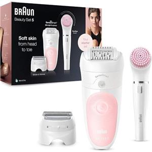 Braun Silk-épil 5 Beauty Set 5-895 Set per Le Prime Epilazioni 6-In-1 Wet&Dry senza Fili - Epilatore Donna, Rasoio, Esfoliazione e Pulizia per Viso e Corpo, Bianco/Rosa, Idea Regalo San Valentino