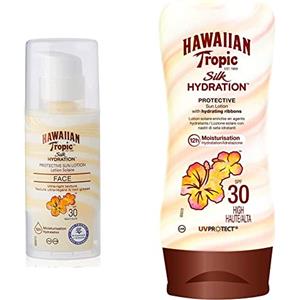 Hawaiian Tropic SILK HYDRATION SUN PROTECTION AIR SOFT FACE, Lozione solare viso, SPF30-50 ml & SILK HYDRATION LOTION SPF 30, Lozione - 180 ml (Pack of 1)