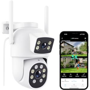 Reobiux 3K Telecamera Wi-Fi Esterno con Doppia Lente, Videocamera Sorveglianza Esterno con Visione Notturna a Colori, Rilevamento Umano, Audio Bidirezionale, Allarme Sonoro e Luminoso, IP66