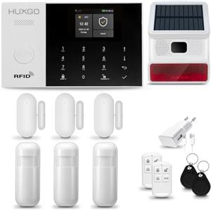 HUXGO® HXA005 Antifurto casa wireless WiFi + GSM con radio sirena solare| Kit allarme casa senza fili: 3x rilevatori di movimento, 3x sensori di allarme per finestre/porte | Per Casa, Appartamento