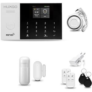 HUXGO® HXA005 Antifurto casa wireless WiFi + GSM con Sirena esterna | Kit allarme casa senza fili con 1x sensori di movimento, 1x sensori di allarme per finestre/porte | Per Casa, Ufficio