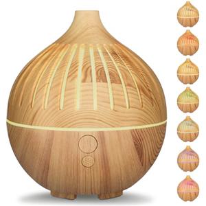 Hianjoo Diffusore di oli essenziali, Hianjoo 180ml Diffusore di Aromaterapia, Ultrasuoni Aromaterapia Diffusore Umidificatore a Nebbia Fredda con 7 Luci Colorate per Ufficio e Casa (Marrone Chiaro)