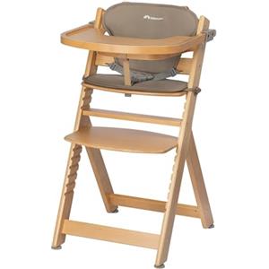 BEBE CONFORT Bebeconfort Timba + Cuscino, Seggiolone Pappa in Legno, 6 mesi-10 anni, 30 kg, con Vassoio, Seduta/Poggiapiedi Regolabili, Compatibile con Sdraietta Timba Baby, Colore Legno Naturale + Beige