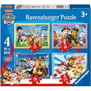 Ravensburger - Puzzle Paw Patrol B, Collezione 4 in a Box, Idea Regalo per Bambini 3+ Anni, Gioco Educativo e Stimolante, 4 Puzzle 12-16-20-24 Pezzi, 70x50 cm