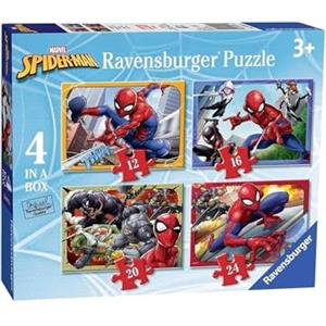 Ravensburger - Puzzle Spiderman, Collezione 4 in a Box, Idea Regalo per Bambini 3+ Anni, Gioco Educativo e Stimolante, 4 Puzzle 12-16-20-24 Pezzi, 19x14 cm