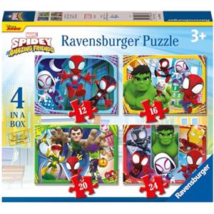 Ravensburger - Puzzle Marvel Spidey Amazing Friends, Collezione 4 in a Box, Idea Regalo per Bambini 3+ Anni, Gioco Educativo e Stimolante, 4 Puzzle 12-16-20-24 Pezzi, 19x14 cm