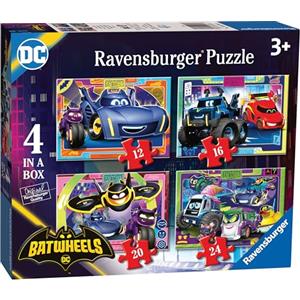 Ravensburger - Puzzle DC Batwheels, Collezione 4 in a Box, Idea Regalo per Bambini 3+ Anni, Gioco Educativo e Stimolante, 4 Puzzle 12-16-20-24 Pezzi, 19x14 cm