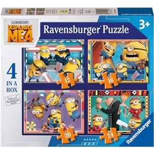 Ravensburger - Puzzle Cattivissimo Me 4, Collezione 4 in a Box, Idea Regalo per Bambini 3+ Anni, Gioco Educativo e Stimolante, 4 Puzzle 12-16-20-24 Pezzi, 19x14 cm