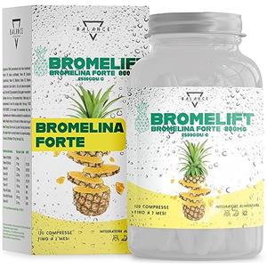 BALANCE NUTRITION BROMELIFT® Bromelina 2500 GDU/g - 120 COMPRESSE | Bromelina Forte Drenante | Detox Complex contro, Gonfiore Addominale, a base di Bromelina, Finocchio, Te Verde, Vegan