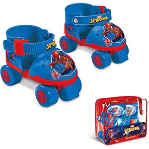 Mondo Toys - pattini a rotelle regolabili Spiderman Marvel per bambini - Taglia dal 22 al 29 - set completo di borsa trasparente, gomitiere e ginocchiere - 18390