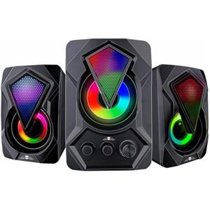 BAKAJI Gaming Set Altoparlanti Subwoofer con Ingresso Cavo AUX o USB, Illuminazione RGB LED, Casse per PC, TV, Speakers Bluetooth con Audio Potente e Chiaro, Bassi Profondi Ideali per Film e Giochi