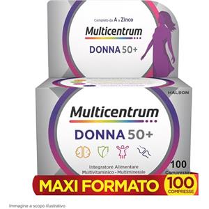 Multicentrum Donna 50+ Integratore Multivitaminico completo, con Magnesio, Vitamina A, D, B12, Calcio, per combattere stanchezza e affaticamento per Donne oltre 50 anni, 100 Compresse