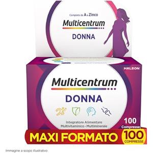 Multicentrum Donna Integratore Multivitaminico completo per donna, con Vitamina D, K, Acido Folico, Calcio, Ferro, per combattere stanchezza e affaticamento, 100 Compresse