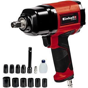 Einhell TC-PW 610 Avvitatore a impulsi pneumatico (torsione max 610 Nm, pressione max 6.3 bar, giri min. 7000,portata aria 142 L/min, incl. 10 inserti a bussola e boccetta d'olio)