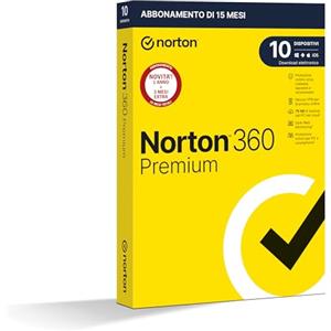 Norton 360 Premium 2024, Antivirus per 10 dispositivi, Licenza di 15 mesi, PC, Mac, tablet e smartphone