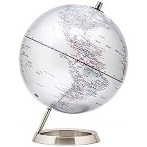 EXERZ 25CM Mappamondo - in Inglese - Globo - con una base in acciaio inossidabile - Argento Metallizzato