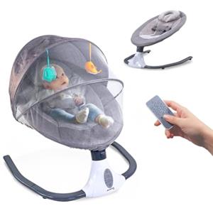 Mobiclinic® kids, Sdraietta neonati elettrica, Tuktuk, 4 velocità regolabili, Da 0 mesi a 18 kg, Pettorina 3 punti, Telecomando, 12 canzoni integrate, Giocattoli, Zanzariera, Bluetooth e usb