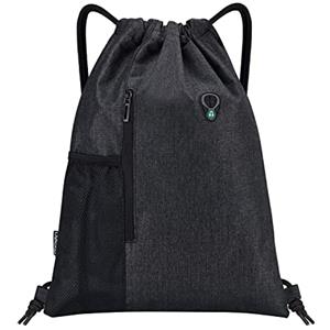 LIVACASA Sacca Sportiva Palestra Coulisse con Tasche Sacca Sportivo da Viaggio Idrorepellenza Borsa a Sacco Leggero Borsa Coulisse con Buco delle Cuffie (Nero(Sacca Sportiva), 43x33cm(5.5L))