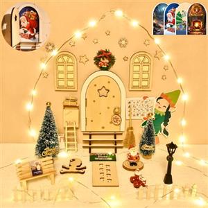 Gcstnn Set di 55 porta del gnomo, accessori natalizi con luce, porta delle fate, decorazione natalizia danese per bambini, regalo completo con porta d'elfo, gnomo, cassetta delle lettere, scaletta,