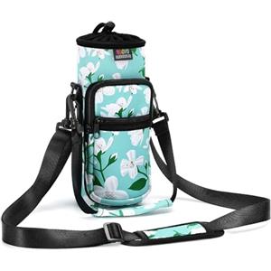 Nuovoware Borsa per Borraccia in Neoprene da 25oz/710ml, Custodia per Bottiglia con Tracolla Regolabile Maniglia e Tasche Borsa Portatile Porta Borraccia per Ciclismo, Campeggio - Giglio Verde