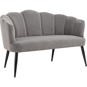 HOMCOM Divano 2 Posti in Velluto, Divano a Conchiglia, Divanetto da Salotto, con Gambe in Metallo, Stile Moderno, Elegante, da Soggiorno, 132x66x80cm, Grigio