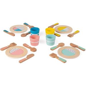 Janod Set da Cucina in Legno Retrò 20 Pezzi - Giocattolo di Simulazione per Sviluppo della Motricità Fine e Immaginazione, A Partire da 3 Anni