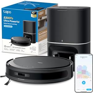 Tapo RV20 MAX Plus Robot Aspirapolvere Lavapavimenti con Mappatura 5300Pa, Svuotamento Automatico Polvere 3L, Navigazione LiDAR MagSlim, Design Ultra Compatto 83mm, Controllo APP&Alexa&Google